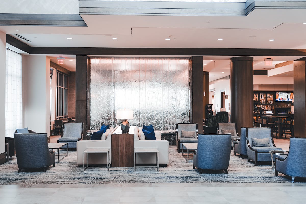 Hilton Omaha hotel lobby with comfortable seating